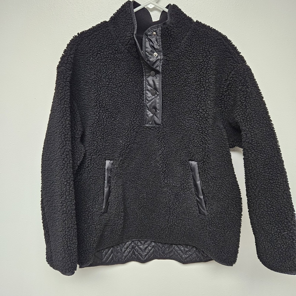 Athleta Cozy Sherpa‎ Snap Sweatshirt Black 466888 Womens Size Large EUC